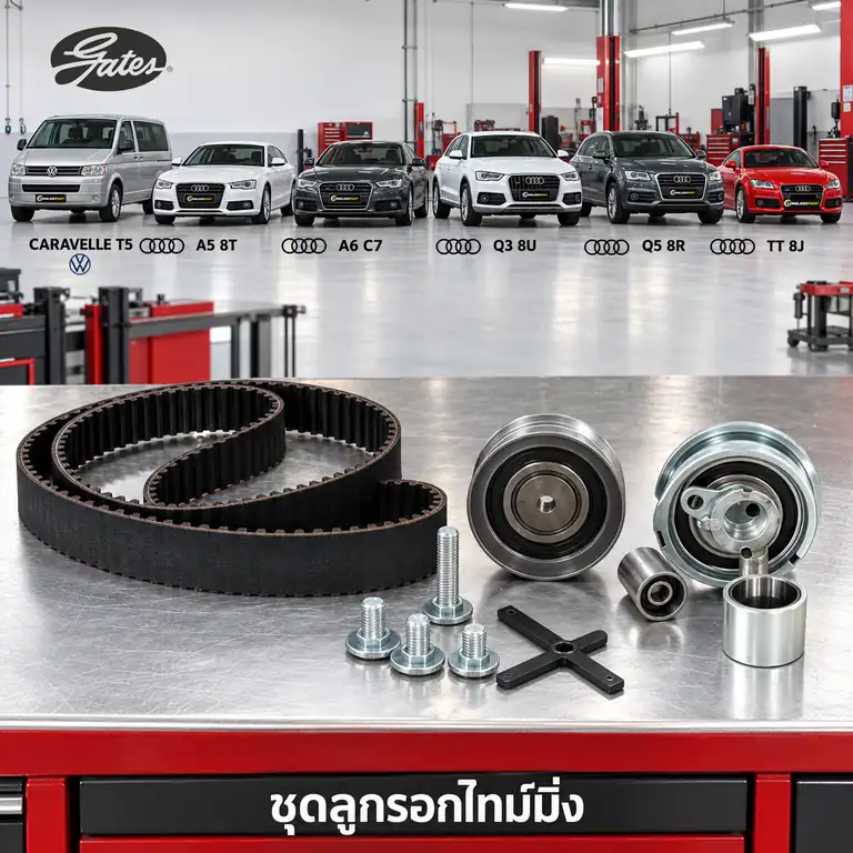 ชุดลูกรอกไทม์มิ่ง GATES K025649XS — ชุดลูกรอกไทม์มิ่ง Caravelle 2.0TDI, A5 A6 Q3 Q5 TT ปี 2011
