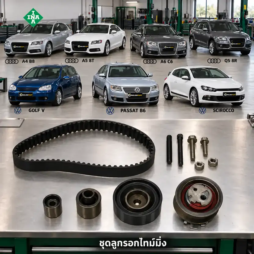 ชุดลูกรอกไทม์มิ่ง INA 530 0503 10 — ชุดลูกรอกไทม์มิ่ง A4 A5 A6 Q5 2.0TDI ปี 2008, Golf Passat Scirocco, 03L198119